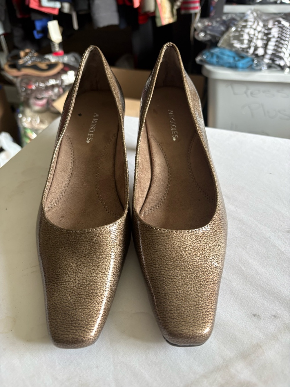 AEROSOLES Metallic Bronze Square-Toe Pumps